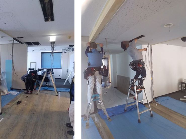 オフィスの会議室　間仕切り工事　工事中